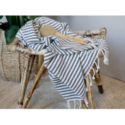 Badelagen sort/hvid stribet L180/B90 cm