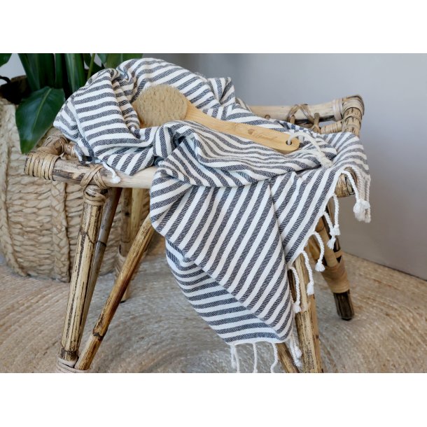 Badelagen sort/hvid stribet L180/B90 cm