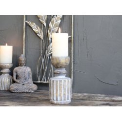 Lysestage m. riller H20,5/9 cm antique natur