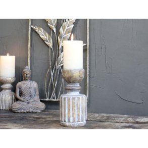 Lysestage m. riller H20,5/�9 cm antique natur