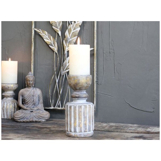 Lysestage m. riller H20,5/9 cm antique natur