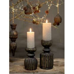 Lysestage m. riller H20,5/9 cm antique kul