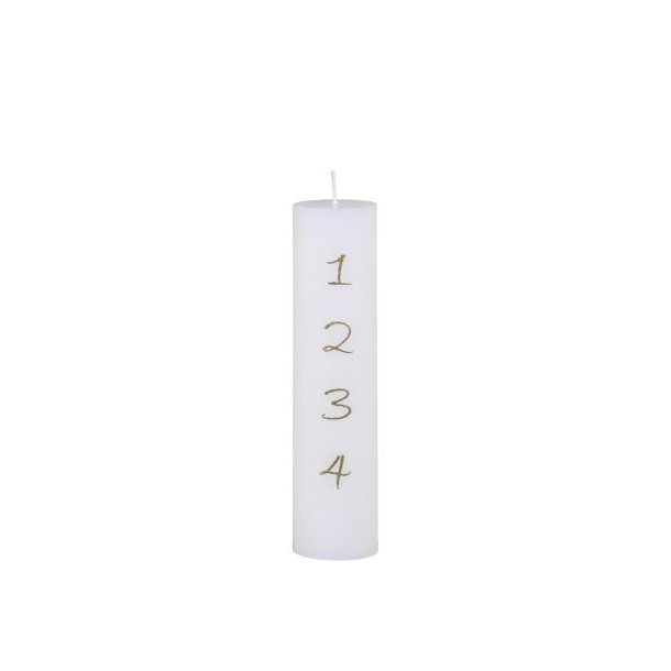 Adventslys m. guld print - hvid