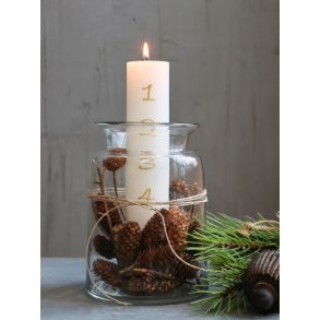 Adventslys m. guld print - hvid