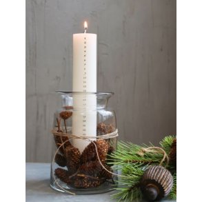 Kalenderlys m. guld print i antik hvid - str. H25|5 cm