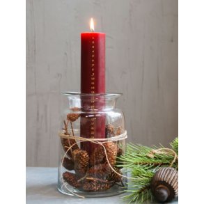 Kalenderlys m. guld print i bordeaux rd - str. H25|5 cm