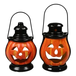 Halloween grskar lanterne, H 21cm, B 12cm, 2 ass