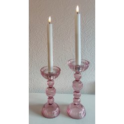 Lysestager rosa glas i 2 strrelser
