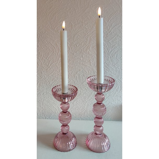 Lysestager rosa glas i 2 strrelser