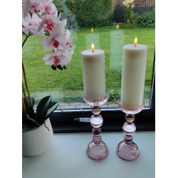 Lysestager rosa glas i 2 strrelser