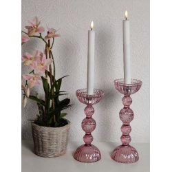 Lysestager rosa glas i 2 strrelser