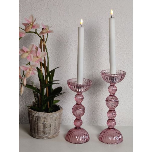 Lysestager rosa glas i 2 strrelser