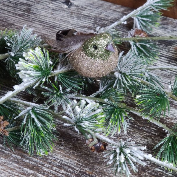 Dekorationsfugl, L14 cm, guld/grn