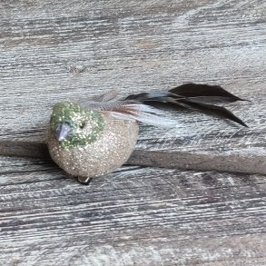 Dekorationsfugl, L14 cm, guld/grn