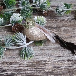 Dekorationsfugl, L14 cm, guld/grn