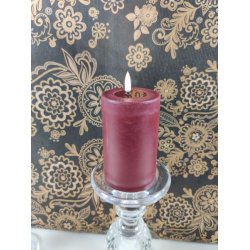 LED bordeaux bloklys 3D statisk real flamme ml: D 7,5 cm x H 15 cm