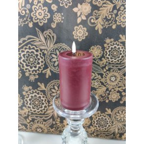 LED bordeaux bloklys 3D statisk real flamme ml: D 7,5 cm x H 15 cm