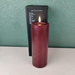 LED kunstig bordeaux bloklys 3D statisk real flamme m�l: D 7,5 cm x H 20 cm
