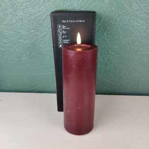 LED kunstig bordeaux bloklys 3D statisk real flamme m�l: D 7,5 cm x H 20 cm