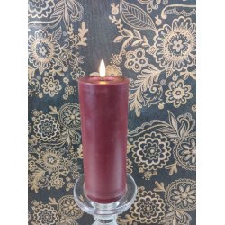 LED kunstig bordeaux bloklys 3D statisk real flamme ml: D 7,5 cm x H 20 cm