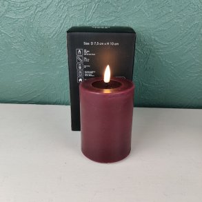 LED bordeaux bloklys 3D statisk real flamme m�l: D 7,5 cm x H 10 cm