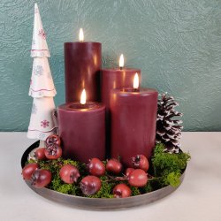 LED bordeaux bloklys 3D statisk real flamme m�l: D 7,5 cm x H 10 cm