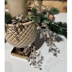 Guldblad/ranke med 5 blade og perler