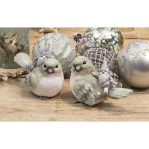 Fugle med nisser  - 1 st; 2 stk. fugle ass.