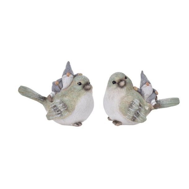 Fugle med nisser  - 1 st; 2 stk. fugle ass.