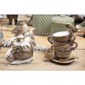 Fugle p tekopper og tepotte