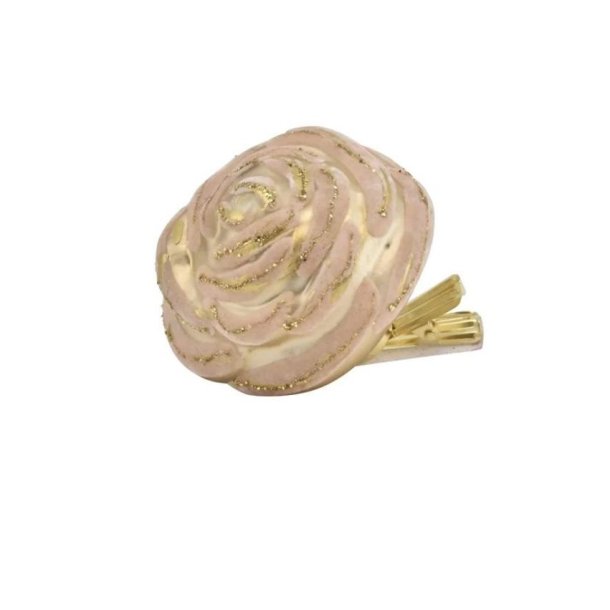 Julekugle - ornament som en rose/blomst med clips - creme