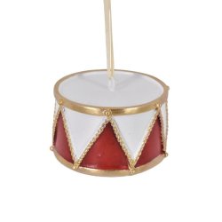 Tromme til ophng i rd/hvid nostalgisk julepynt