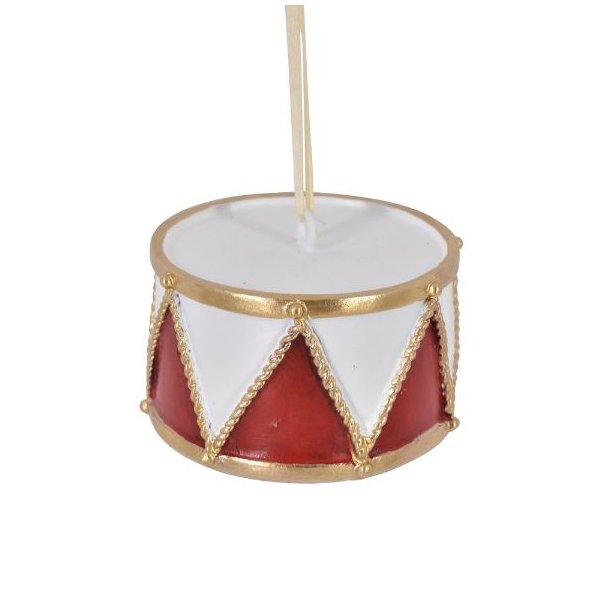 Tromme til ophng i rd/hvid nostalgisk julepynt