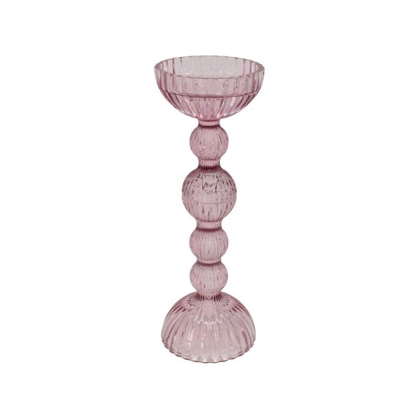 Lysestager rosa glas i 2 strrelser Lysestage H26,5/D9 cm