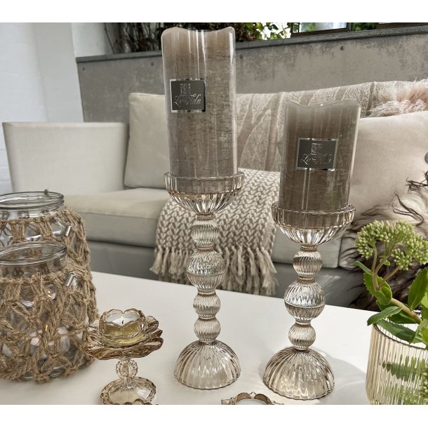 Lysestager champagne farvet glas i 2 strrelser