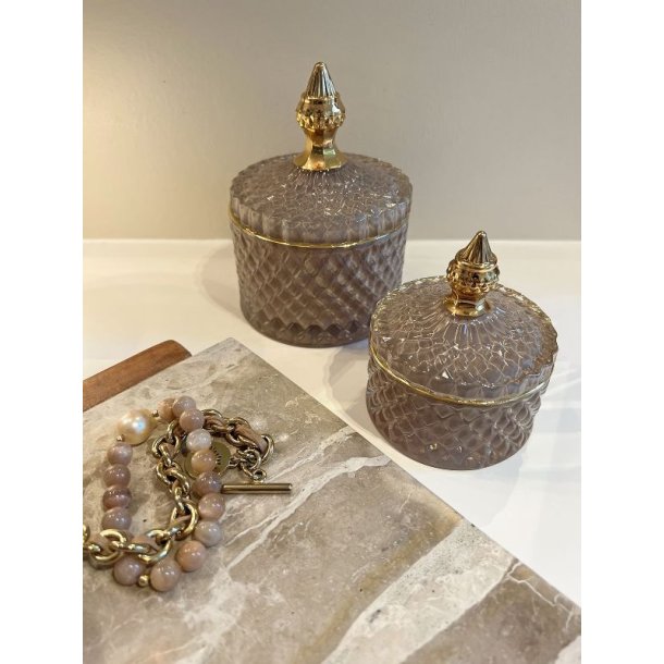 Glas krukker - champagne farvet m/lg i 2 strrelser