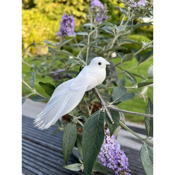 Dekorations fugle - hvid, grn, slv Hvid