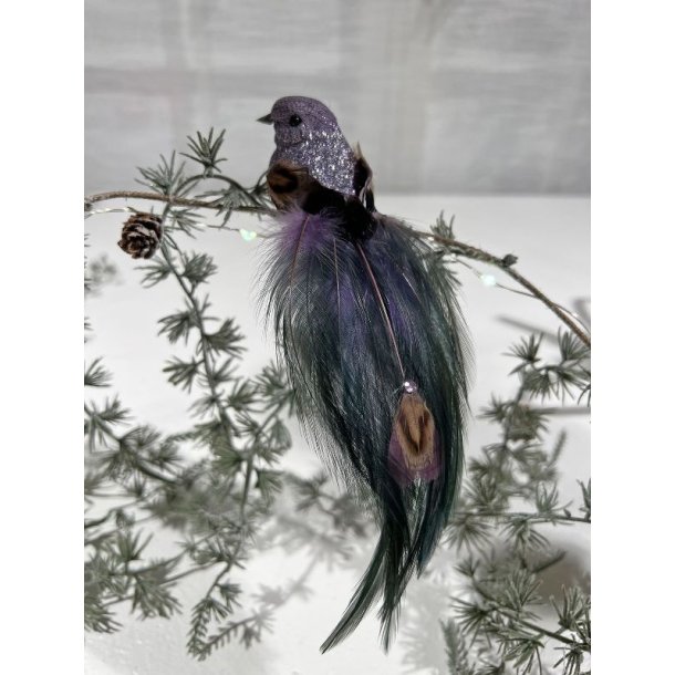 Dekorations fugl - glimmer lilla