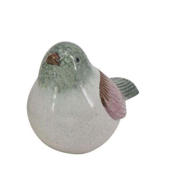 Fugle i keramik rosa stribet/grn - 2 stk ass. Fugle fronten til