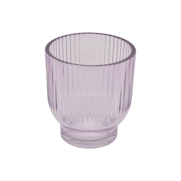 Fyrfadsstager Marly lavendel farvet glas i rillet mnster Fyrfadstage lille:&nbsp;H9,5/D9 cm