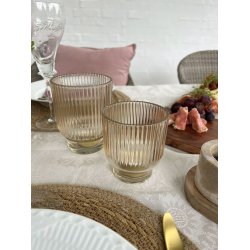 Fyrfadsstager/vase champagne farvet glas i rillet mnster