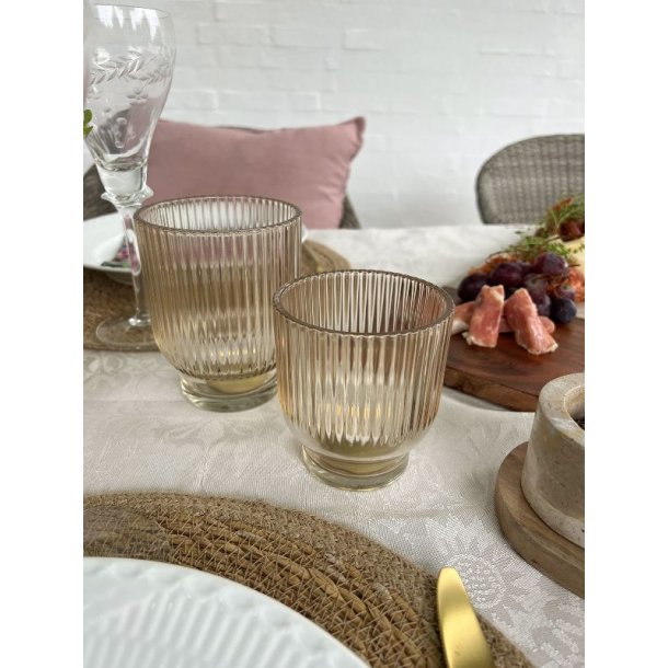 Fyrfadsstager/vase champagne farvet glas i rillet mnster