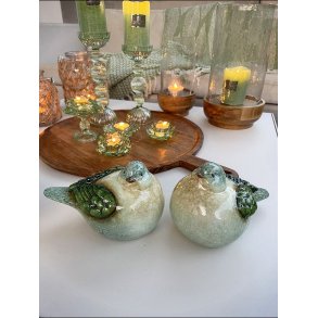 Fugle i keramik grn - 2 stk ass.