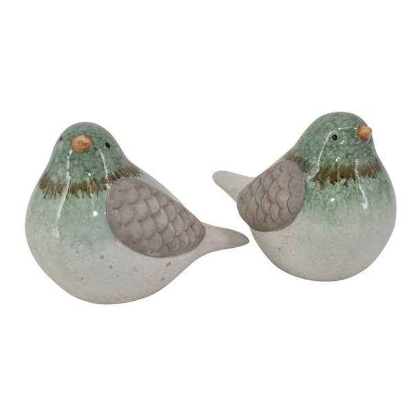 Fugl i keramik grn/brun - vlg mellem 2 stk ass.