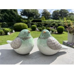 Fugl i keramik grn/brun - vlg mellem 2 stk ass.