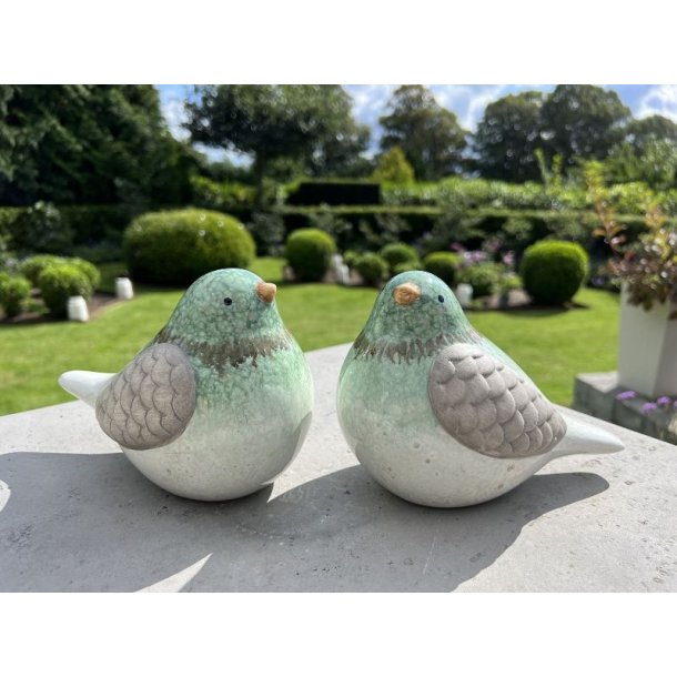 Fugl i keramik grn/brun - vlg mellem 2 stk ass.