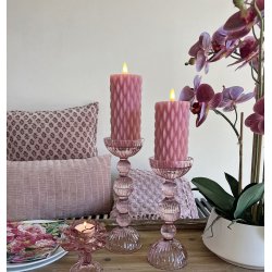 Lysestager rosa glas i 2 strrelser