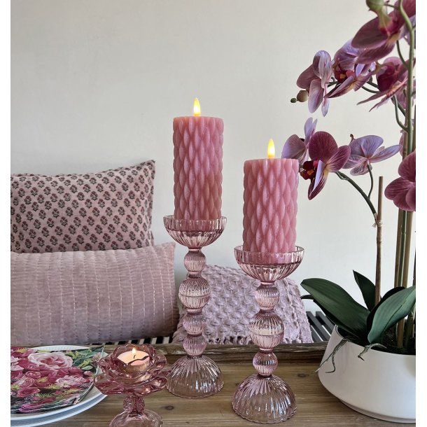 Lysestager rosa glas i 2 strrelser