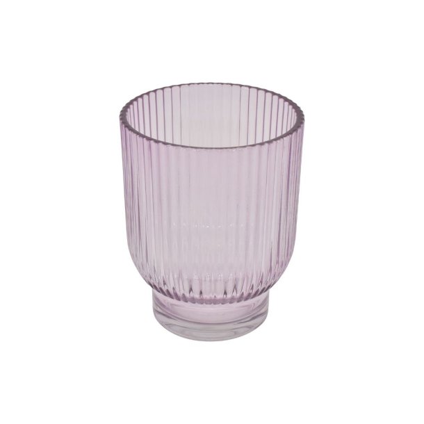 Fyrfadsstager Marly lavendel farvet glas i rillet mnster Fyrfadstage Stor:&nbsp;H12,5/D9,5 cm