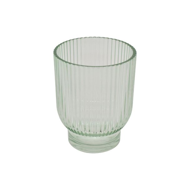 La Vida Fyrfadsstager grn farvet glas i rillet mnster Fyrfadstage Stor:&nbsp;H12,5/D9,5 cm